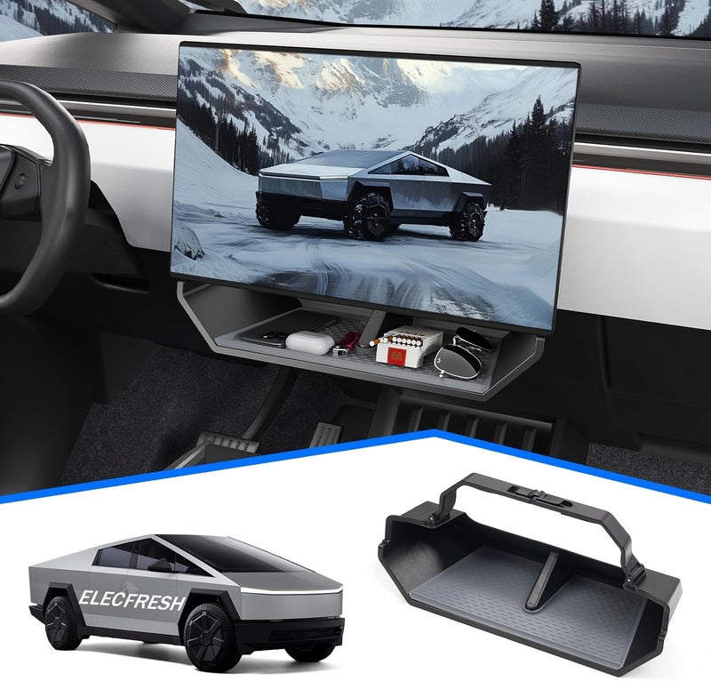 ELECFRESH Center Console Organizer Under Screen Storage Box for 2024 2025 2026Tesla Cybertruck Accessories, Dashboard Hidden Tray for Cybertruck (A) - Image 1
